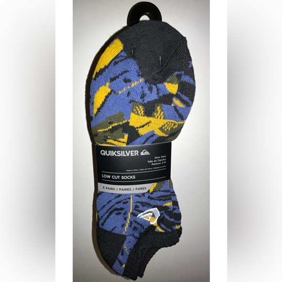 Quicksilver Low Cut Socks 5 Pair Men's 6-12 Black & Multicolor w Mixed Logo Surf - Picture 12 of 12